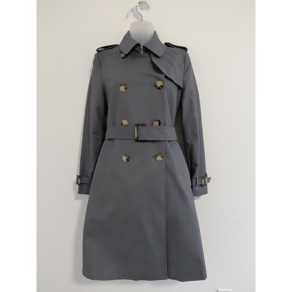 NEW MANGO MNG $159 GRAY LONG DOUBLE BREASTED TRENCH COAT Size XS Belted Luxury - Picture 1 of 16